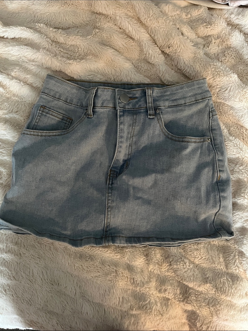 Light Blue Denim Mini Skirt with Back Pockets